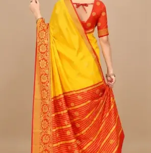 Yellow Banarasi Silk Saree with Multiple Blouse Options ( default, OS )