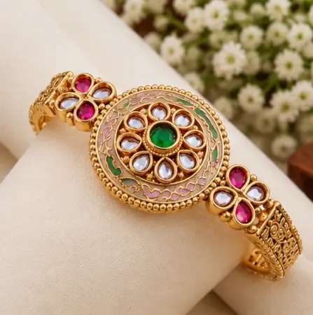 odBRAgmDxpmTeIlRHr6VRooLaPoGIvoN6LV06bEb.webp Bracelet for Girls and Women – Gold Plated Brass Link Bracelet with Artificial Stones ( default, OS )