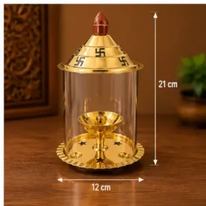 Crinikle Premium Brass Akhand Deep Diya with Glass Cover ( default, OS )